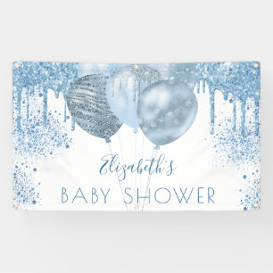 Baby Shower boy blue silver glitter balloons Banner