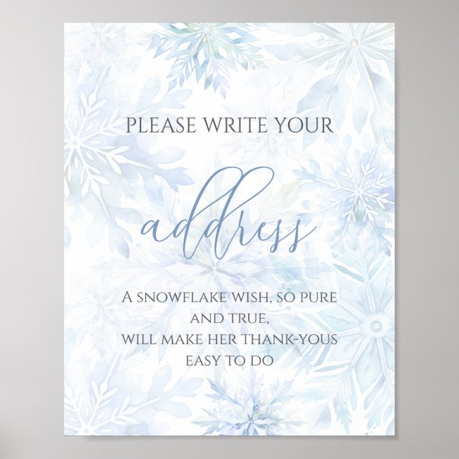 Baby Shower Boy Blue Snowflake Address Poster (Front)