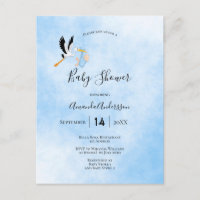 Baby shower boy blue stork invitation