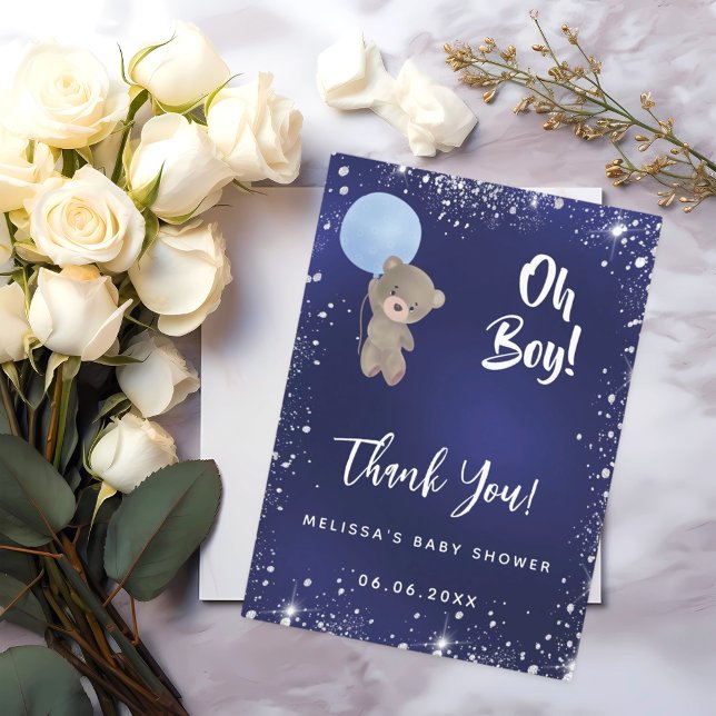 Baby Shower boy blue teddy thank you card (Creator Uploaded)