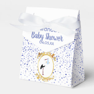 Baby Shower boy blue white stork monogram Favour Box