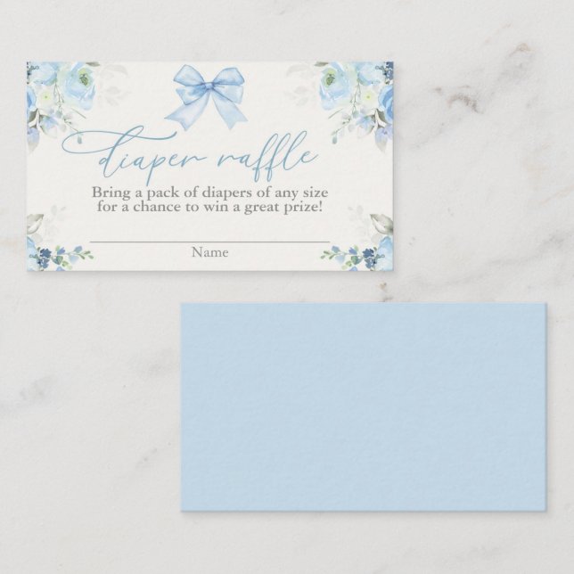 Baby Shower Boy Diaper Raffle Card with bow (Front/Back)