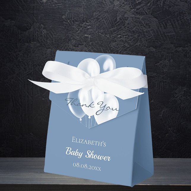 Baby Shower boy dusty blue white balloons Favour Box (Creator Uploaded)