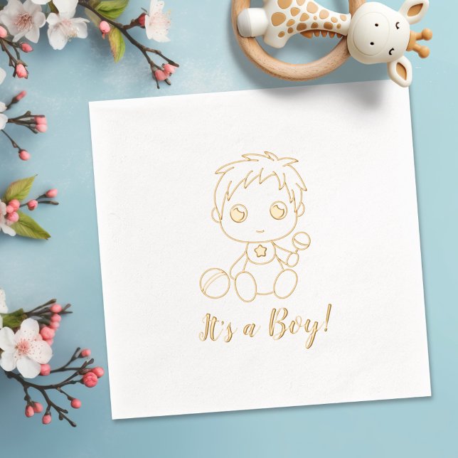 Baby Shower Boy Gender Reveal Foil Napkins (Creator Uploaded)