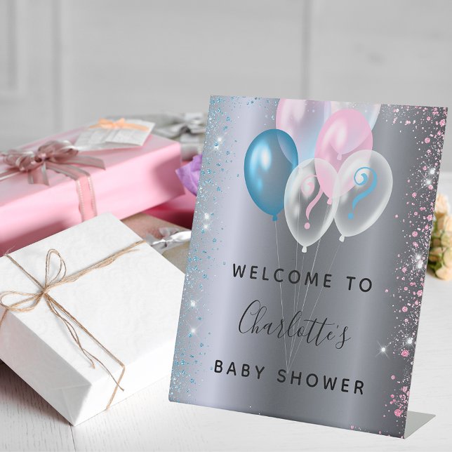 Baby Shower boy girl blue pink welcome Pedestal Sign (Creator Uploaded)