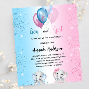 Baby Shower boy girl elephants budget invitation Flyer
