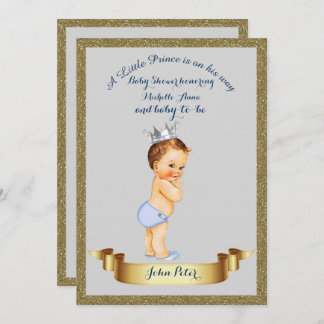 Baby Shower BOY,glitter frame,grey & gold. Invitation