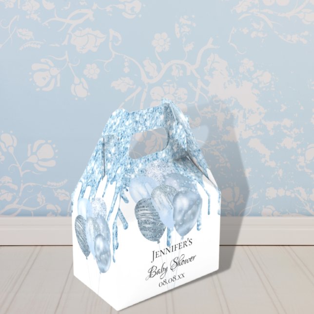 Baby Shower boy light blue white balloons Favour Box (Creator Uploaded)
