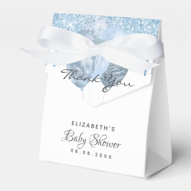 Baby Shower boy light blue white balloons Favour Box (Front Side)