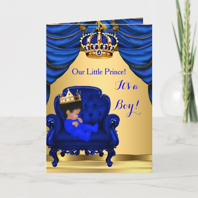 Baby Shower Boy Little Prince Royal Blue Folded Invitation (Front)