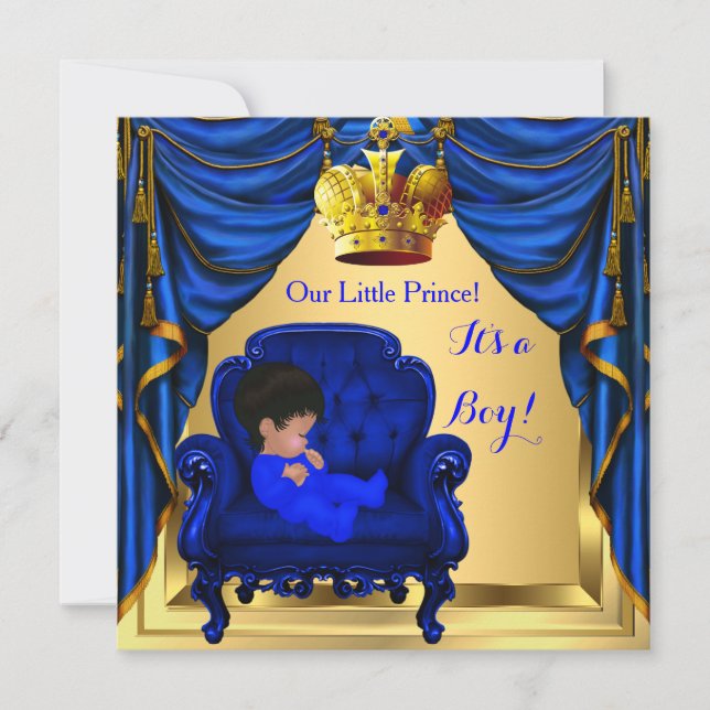 Baby Shower Boy Little Prince Royal Blue Gold 2a Invitation (Front)