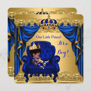 Baby Shower Boy Little Prince Royal Blue Golden Invitation