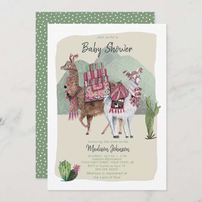 Baby Shower Boy | Llamas & Cactus | Invitations (Front/Back)