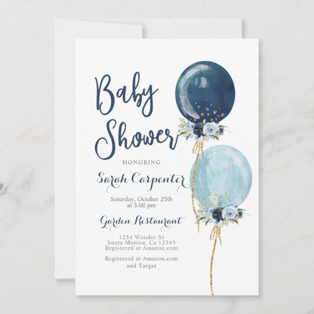 Baby Shower boy navy blue balloons Invitation (Front)