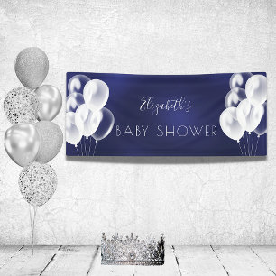 Baby Shower boy navy blue white balloons name Banner