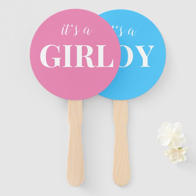 Baby Shower Boy or Girl Gender Reveal Party Hand Fan (Front and Back)
