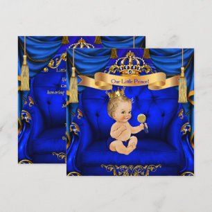 Baby Shower Boy Prince Royal Blue Gold Blonde boy Invitation