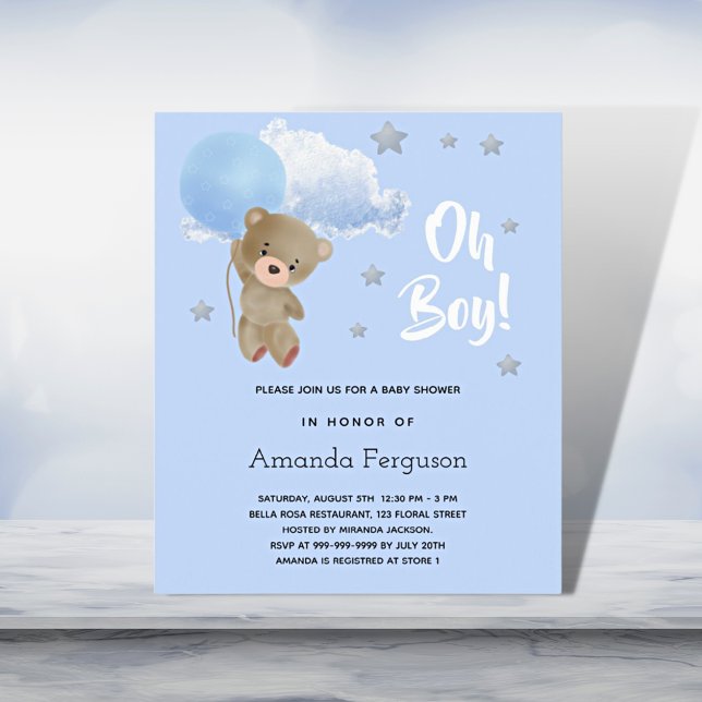 Baby shower boy teddy bear invitation (Creator Uploaded)
