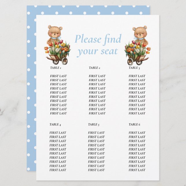 Baby Shower Boy Teddy Floral Rustic table chart Invitation (Front/Back)