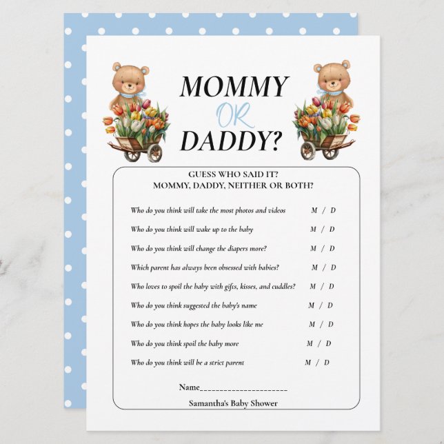 Baby Shower Boy Teddy Mummy Daddy Rustic Floral Invitation (Front/Back)