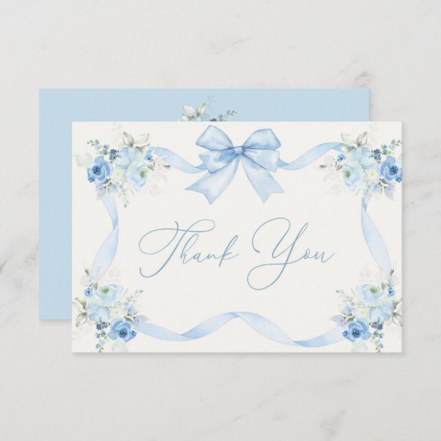 Baby Shower Boy Thank You Card with bow (Front/Back)