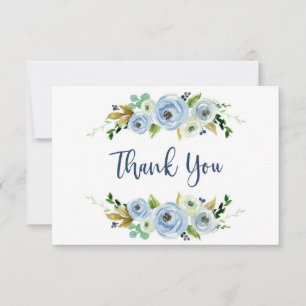 Baby shower boy thank you cards, floral blue card
