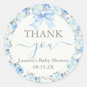 Baby Shower Boy with bow Classic Round Sticker