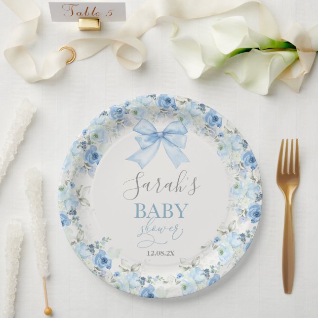 Baby Shower Boy with bow Paper Plate (Wedding)