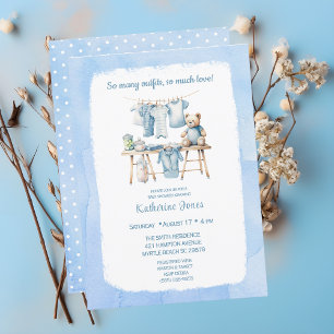 Baby Shower Boys  Clothesline Teddy Bear Invitation
