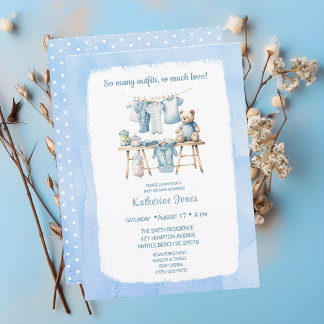 Baby Shower Boys Clothesline Teddy Bear Invitation