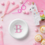 Baby Shower Bridal Shower Monogram Initials Pink Paper Plate<br><div class="desc">Designed with text templates for monogrammed initial & name which you can customise! Great for baby showers,  birthdays,  bridal showers and more!</div>
