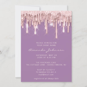 Baby Shower Bridal Sweet 16th  Drips Rose Purple Invitation