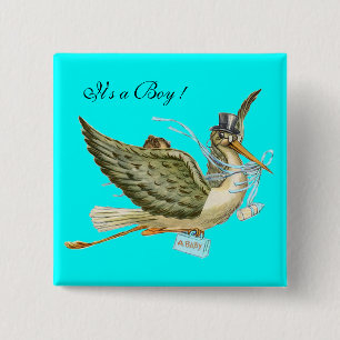 BABY SHOWER Bright Blue " It's a Boy" 15 Cm Square Badge