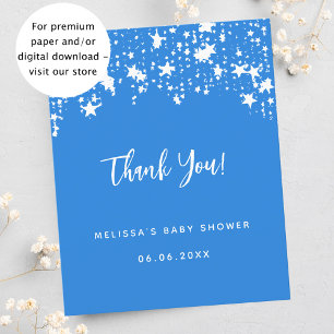 Baby Shower bright blue star budget thank you card