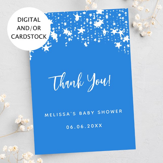 Baby Shower bright blue stars thank you card (Creator Uploaded)