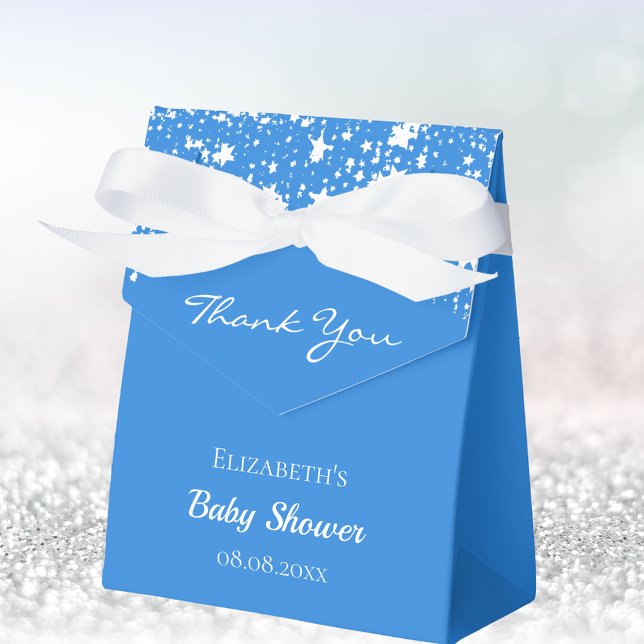 Baby Shower bright blue white stars thank you Favour Box (Creator Uploaded)