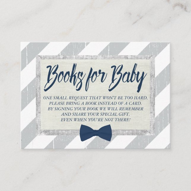 Baby Shower Bring a Book Boy Navy Bow Tie Insert (Front)