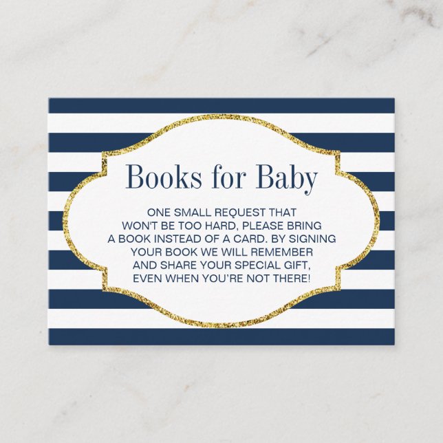 Baby Shower Bring a Book Navy Blue Stripes Insert (Front)