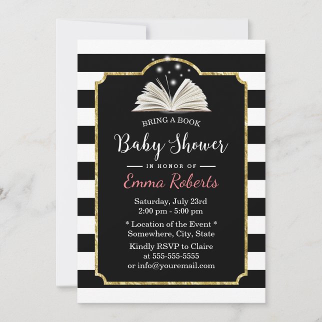 Baby Shower Bring a Book Request Modern Stripes Invitation (Front)
