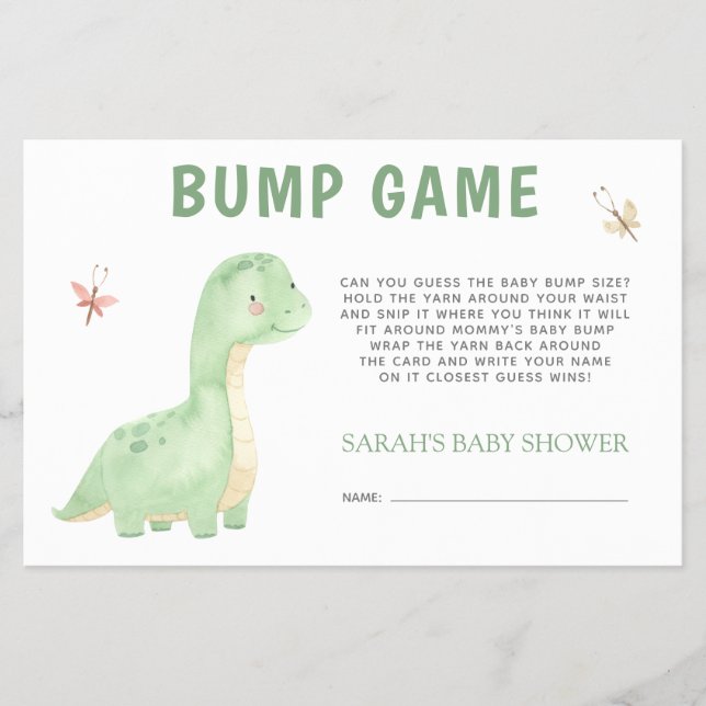 Baby Shower Bump Game Cute Green Dinosaur Flyer (Front)
