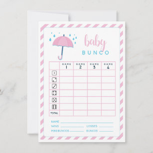 Baby Shower Bunco Game Scorecard Invitation