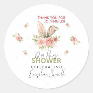 Baby Shower Bunny Ears and Floral Design Classic Round Sticker