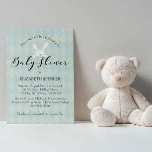 Baby Shower Bunny Light Blue Baby Shower Invitation