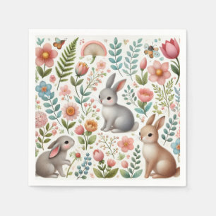 Baby Shower  Bunny Rabbits and Flowers Napkin