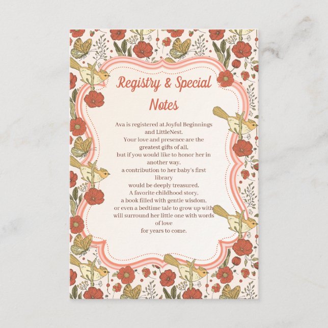 Baby Shower | Butterflies & Blossoms Poetic Floral Enclosure Card (Front)