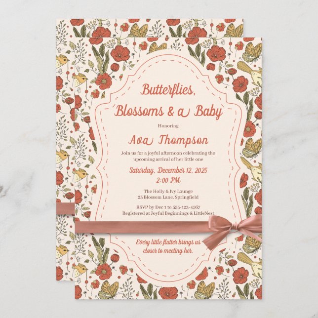 Baby Shower | Butterflies & Blossoms Poetic Floral Invitation (Front/Back)