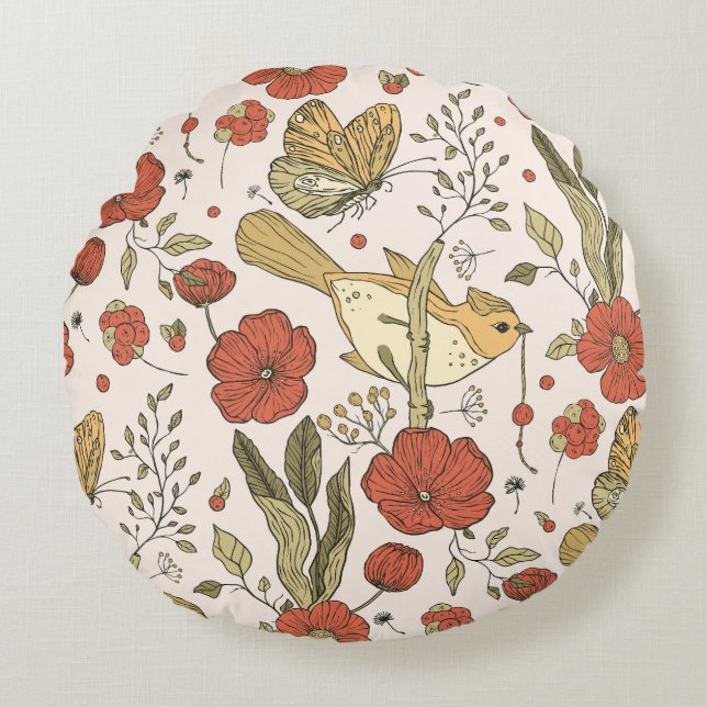 Baby Shower | Butterflies & Blossoms Poetic Floral Round Cushion (Front)