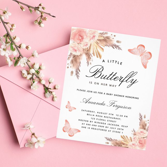 Baby shower butterfly blush pampas grass budget flyer (Creator Uploaded)