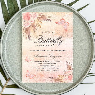 Baby shower butterfly blush pampas grass girl invitation postcard