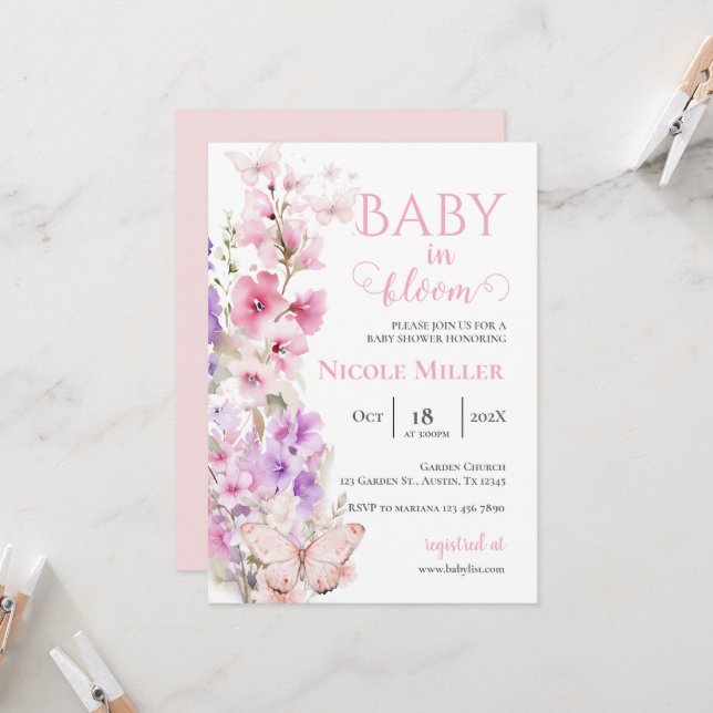 Baby Shower Butterfly in bloom Invitation (Front/Back In Situ)